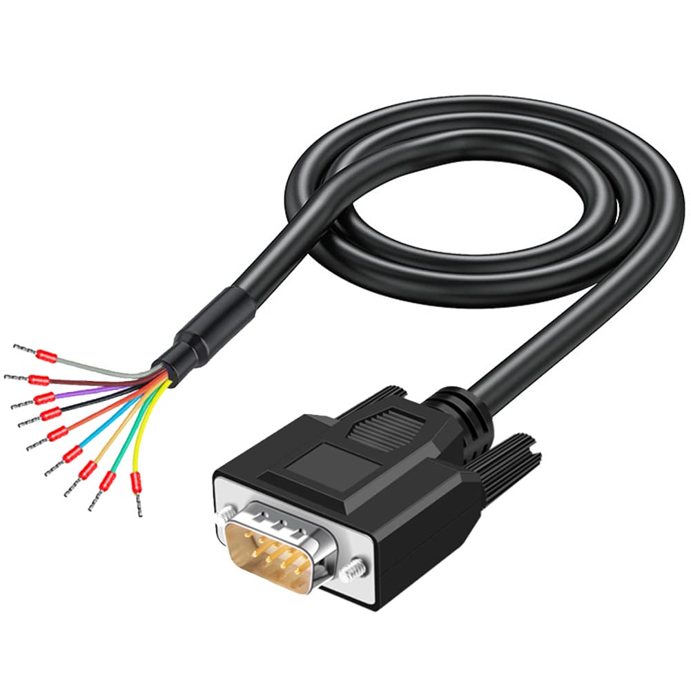 6.56Ft 24AWG DB9 Male RS232 9 Pin Serial Extension Cable, 9-Pin Gold Plated Connector with Bare Wire End Cable