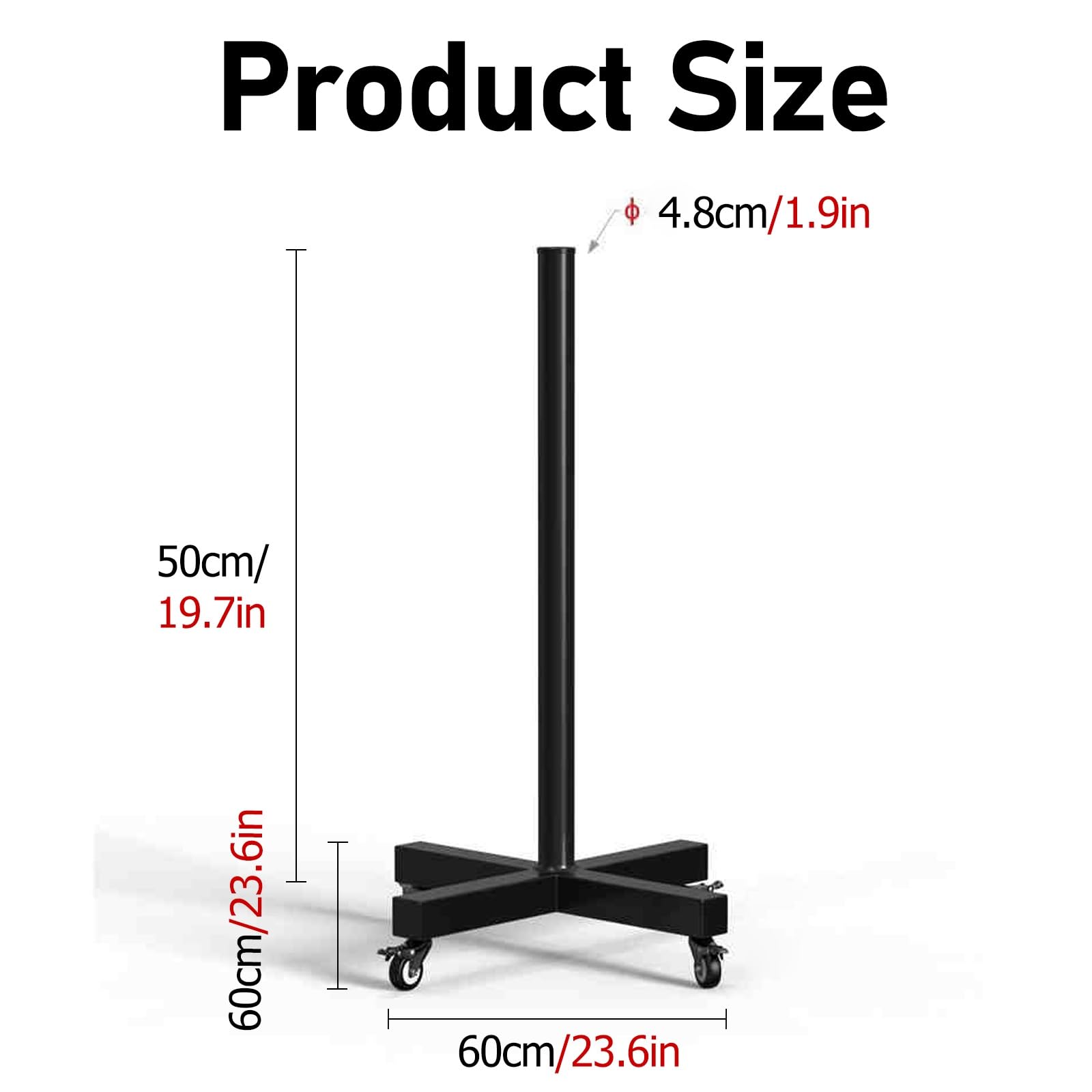 Rolling Olympic Weight Plate Rack with Rolling Wheels, Space Saving Vertical Bumper Plate Rack Holder for Weight Plates Storage, Gym Organizational Equipment(1.9in-Apertures,H-50cm/19.7in)