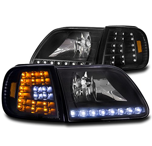 ZMAUTOPARTS LED Replacement Headlights w/Corner Lamps Black Compatible with 1997-03 Ford F-150/1997-02 Expedition
