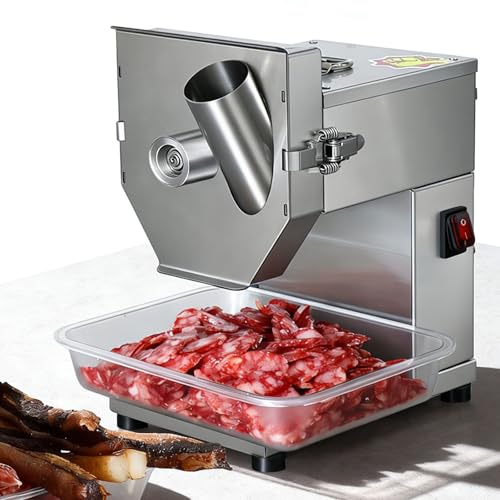 Cortador de salchichas eléctrico comercial de 200 W, máquina cortadora de alimentos de acero inoxidable, 200 rpm, carne y verduras, entrada de alimentación de 48 mm para uso en restaurantes
