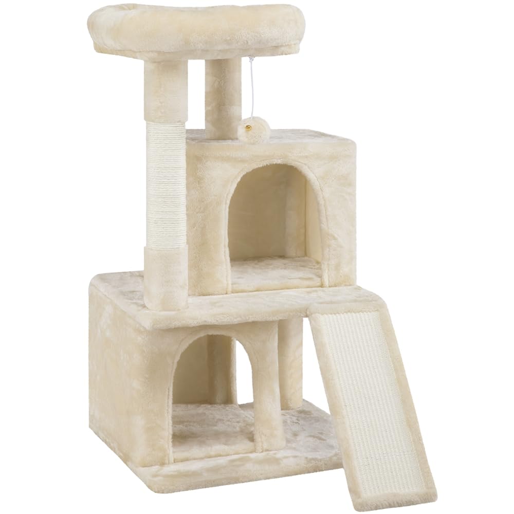 Tiragraffi per Gatti Altezza 92cm Albero con Trespolo Grande,Pompon,Casetta,Scala,Graffiatoi Gioco per Gatti Interni Grigio chiaro