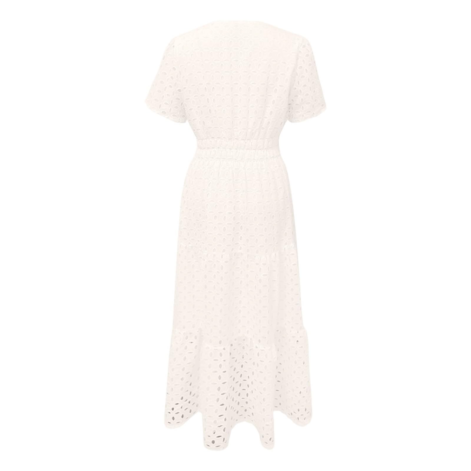 Abito estivo da donna, lungo, linea ad A, elegante, scollo a V, arioso, a vita alta, abito da vacanza, a maniche corte, stile midi