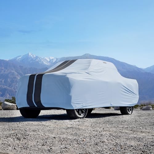 Image of iCarCover Premium Truck Cover for 1980-1996 Ford F-150 Extended Cab, 6.5 ft. Regular Bed Heavy Duty Waterproof All Weather Automobiles Custom Fit Exterior UV Snow Rain Protection (Stripe - Gray /Black)
