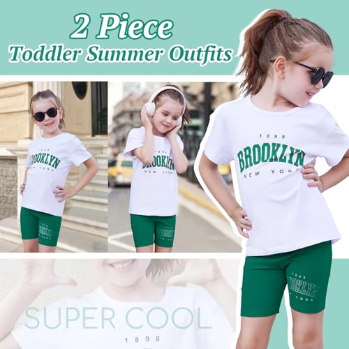 Image of Toddler Baby Girl Clothes Summer Outfits kids Short Sleeve Graphic Tops Biker Shorts Set Little Girls Clothing