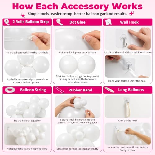 Image of Bezente 6FT White Balloon Garland Arch Kit for Wall & Doorway 79 Pcs | White Latex Balloons Different Sizes 18 12 5 Inch for Party Baby Shower Birthday Wedding Bridal Shower Decorations