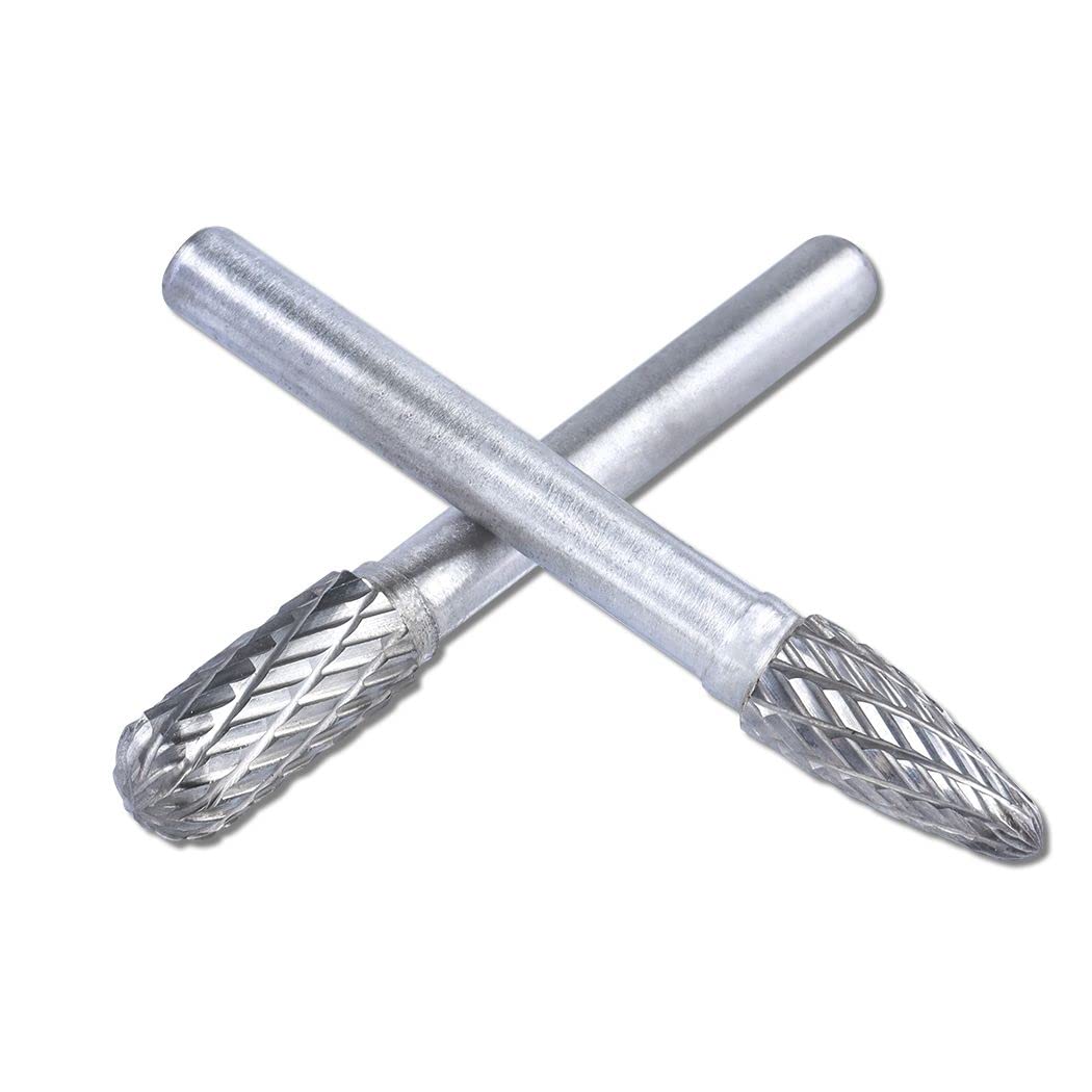 Treki 5PCS Fraises en Carbure de Tungstène Tige 6mm x 8mm Fraises Rotatives Double Coupe pour Sculpture sur Bois Métal Céramique Polissage Gravure