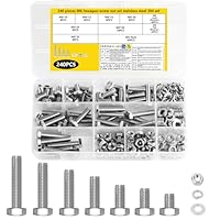 240 Stück M6 Schrauben Set, Sechskantschrauben Muttern Set mit Federringe & Unterlegscheiben Sets, 304 Edelstahl Gewindeschrauben Sets, Sechskant Maschinenschrauben Sortiment