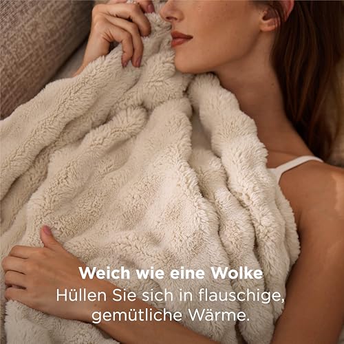 BEDSURE Kuscheldecke Flauschig Bubble Decke - Geschenke für Frauen Sofadecke, Wolldecke & Fleecedecke, Deko Weiche Warme Decke für Zimmer, Wohn- & Kuscheldecken, Tagesdecke, Beige, 150x200 cm