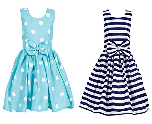 Image of Casual Frock for Baby Girls,Blue Printed and Olive Printed,Pack of 2