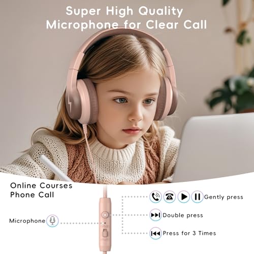 Image of Candy Bila Kids Headphones, Wired Headphones for Kids Over Ear with Microphone, 85 /94dB Volume Limiter Headphone for Girls Boys, Foldable Headphone for Learning & Entertainment, Gradient Brown