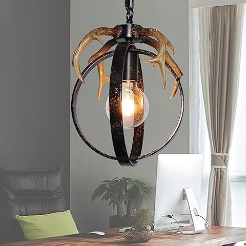 QIANLU Antler Rustic Chandeliers Farmhouse 1-Light 11" W*14" H Kitchen Lights Pendant Light Fixture for Living Room Dining Room Coffee Bar3006C-1 Cover