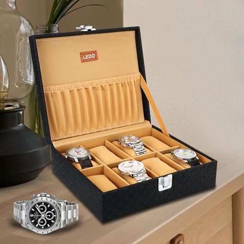 LEDO Men’s and Women’s Watch Box Holder Organizer Case In 8 Slots of watches In PU Leather with Royal Black & Cream color LEDO Men’s and Women’s Watch Box Holder Organizer Case In 8 Slots of watches In PU Leather with Royal Black & Cream color