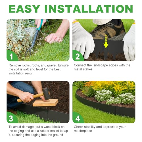 12-Pack Metal Landscape Edging (40ft Total), 40" x 6.5" Steel Garden Edging Border w/ 12 Stakes, Rustproof Hammer-in Edging for Landscaping, Lawn, Yard, Tree Rings, Flower Beds by SJPULMO - Image 9