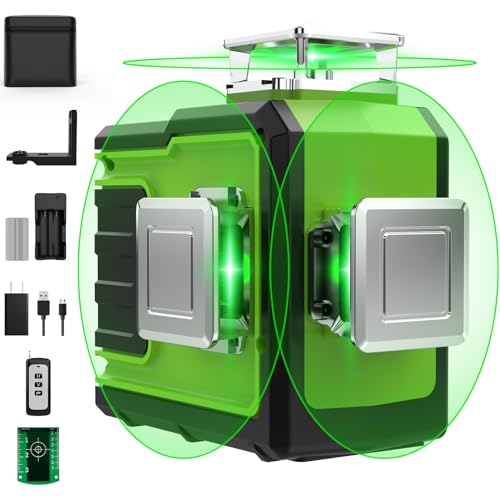 MAITHEUO 360 Laser Level Self Leveling, 12 Line 3D Green Cross Line for Construction and Picture Hanging, Vertical & Horizontal, With Rechargeable Battery, Remote Control