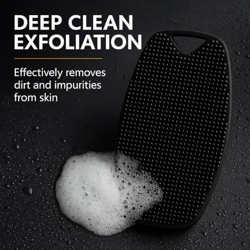 Image of Ross Silicone Body Scrubber for Bath & Shower | Soft Exfoliating Silicone Loofah Brush with Easy Grip | Hygienic, Quick Dry, Durable Body Scrubber for Deep Cleansing & Gentle Skin Care for Men & Women (Black, Pack of 1)