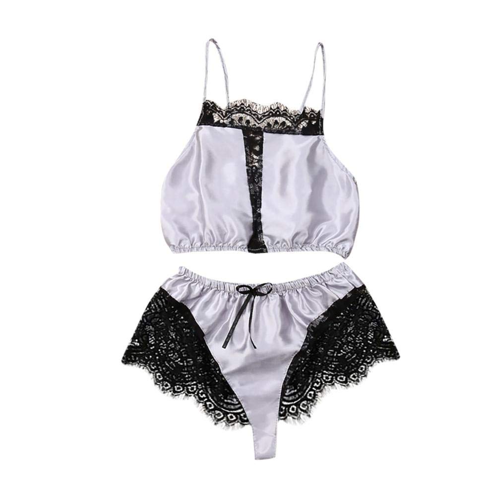 Mujer Sexy Color Fina Lenceria para Dama Sensual y EleganteMujeres sexy de encaje con cuello en v camisetas de dormir pantalones cortos de encaje bowknot camisón camisola conjunto de lencería ropa de