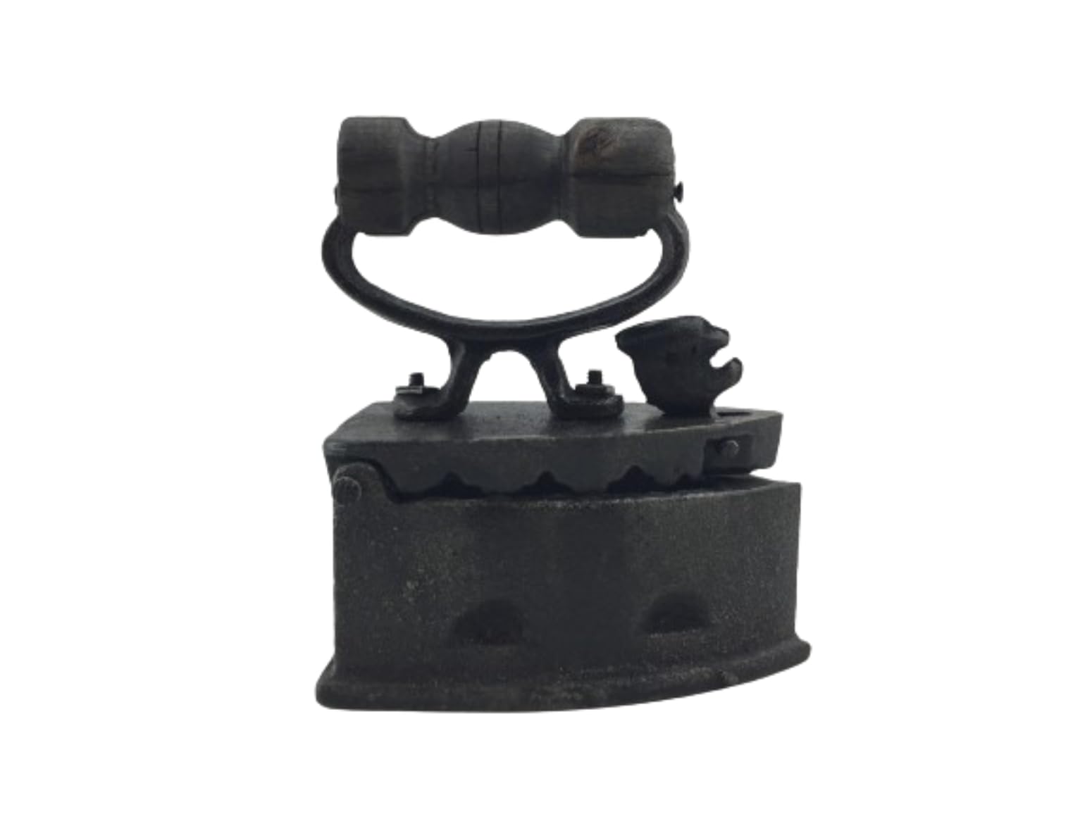 Fer à repasser en fonte déco 12x7cm avec son manche en bois foncé