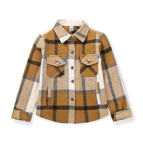 Image of Girls Flannel Plaid Shacket Button Down Long Sleeve Casual Shirt Shackets Fall Jacket Clothes