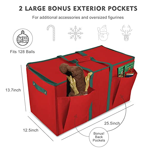 WDZREE Large Christmas Ornament Storage Box,4 Tier Holds Up to 128 Holiday Ornaments 3-Inch, Xmas Decorations Accessories Bag with Dual Zipper Closure,Made of Durable 600D Oxford Fabric (Red) by WDZREE - Image 4