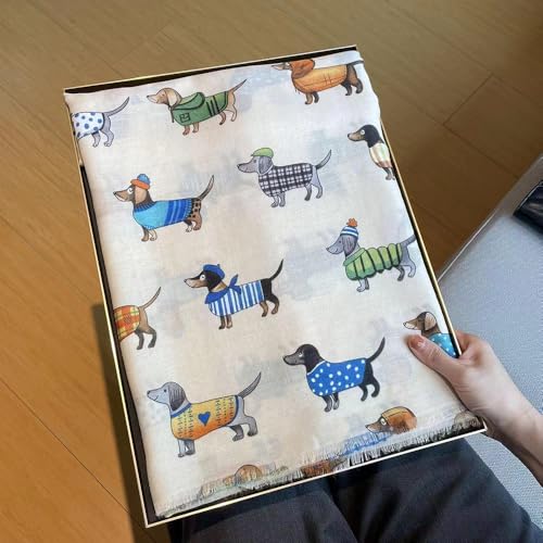Women's Elegant Pet Pattern Scarf, Dachshund Scarf Shawl, Soft Cotton Linen Shawl, High-end Aristocratic Style for Office Ladies, Natural Cimple Women's Wraps & Pashminas for Dog Lovers2