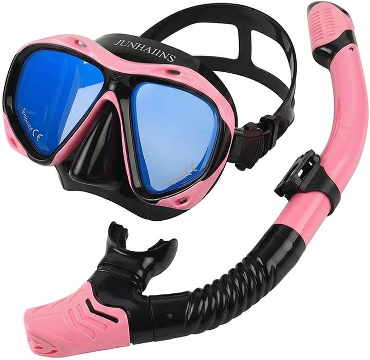 Professional Snorkel Mask with Dry Snorkel for Adults, Electroplated 180° Panoramic Wide View Anti-Fog Scuba Diving Mask Goggles, Snorkeling Gear for Adults Swimming, Diving