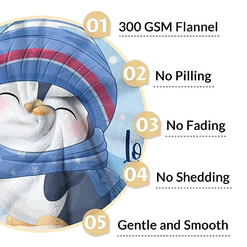 Penguin Blankets - Soft Fuzzy Blanket Throw for Kids, Adults - 40"x50" Flannel Blankets for Couch & Sofa - Blue Cute Blanket Gifts