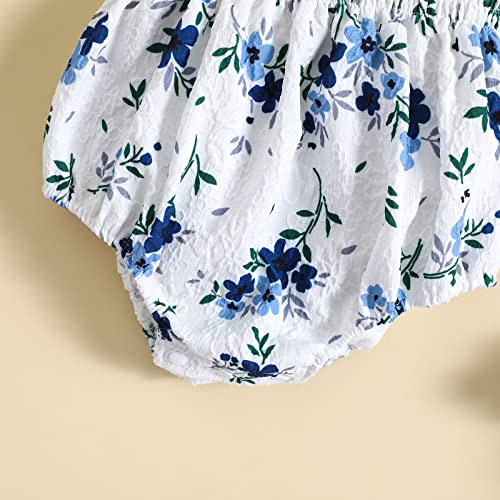 Newborn Baby Girl Strap Romper Floral Striped Print One Piece Bodysuit Shorts Jumpsuit Top Summer Outfits Clothes (E-Blue,3-6 Months) #TOP3