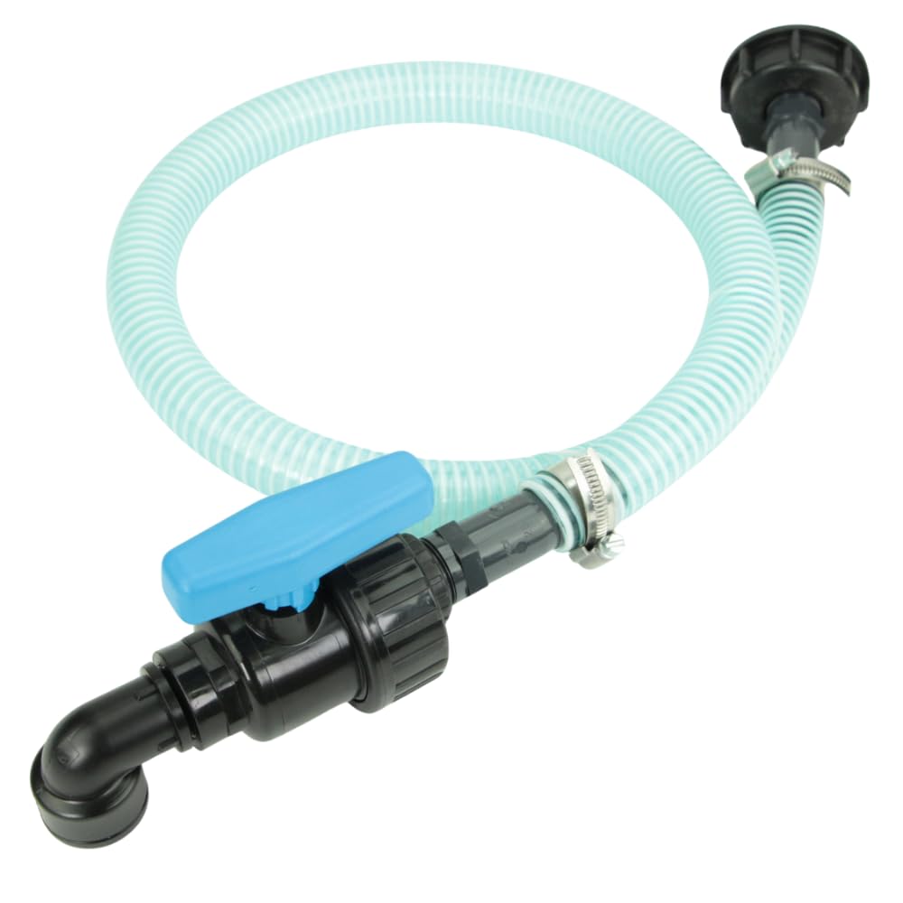 Manguera flexible de llenado con llave de paso para depósito IBC, polipropileno (PP), verde, 1 m, 4 bar, grosor de pared de 0,5 cm, componentes de hardware, 1 unidad