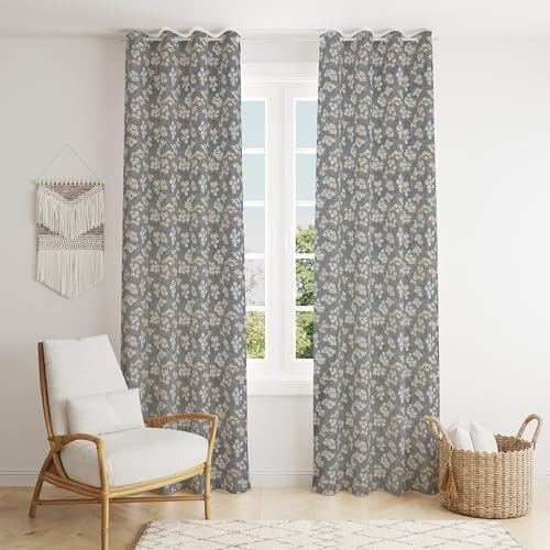 Image of Floral Printed Home Decor Curtains for Living Room, Bedroom Doors and Windows Panel, Parda, Eyelets Hanging, Grey, 4 x 6 Feet, Pack of 2