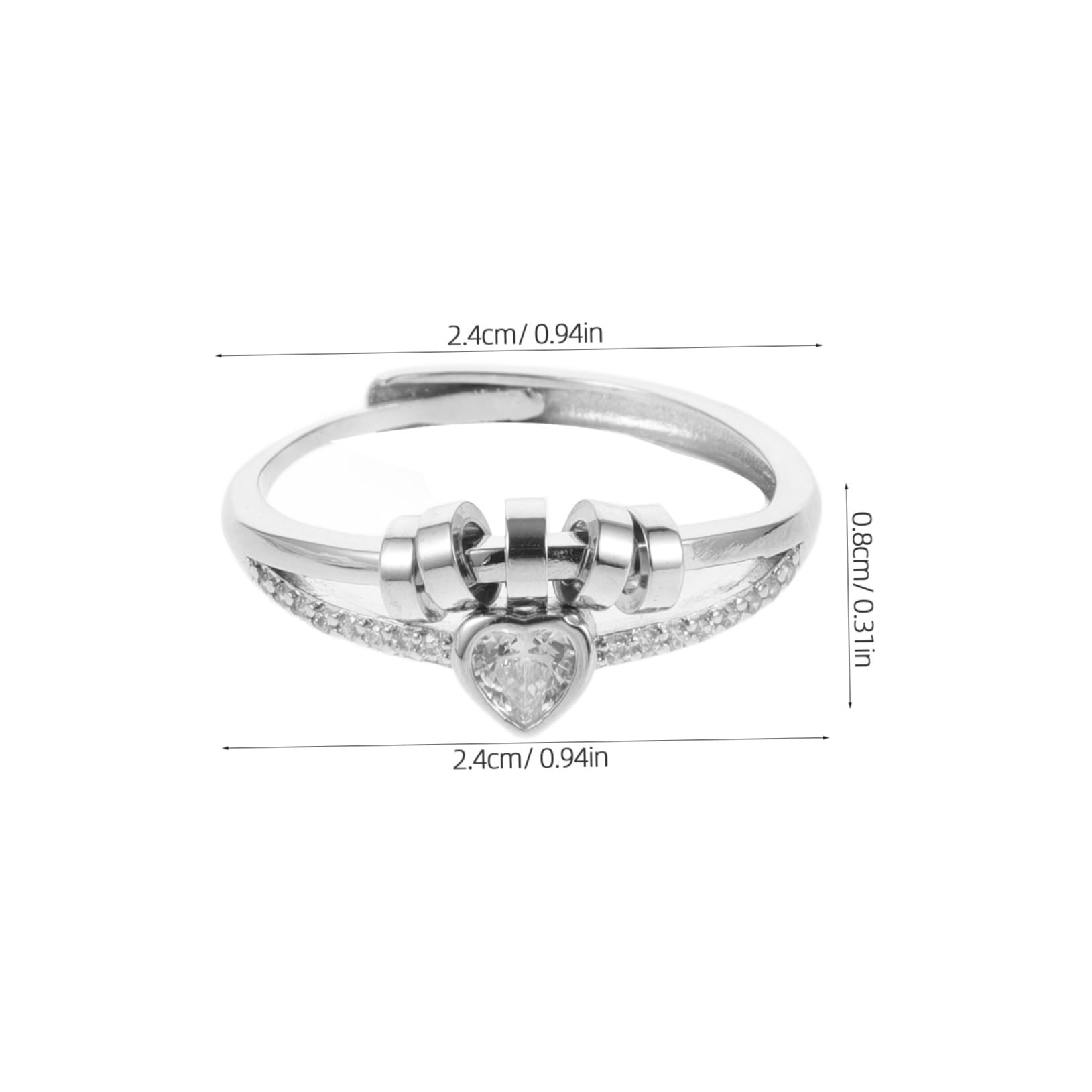Holibanna Rhinestone Heart Ring for Women Double Layer Fashion Ring Stylish Jewelry for Engagement