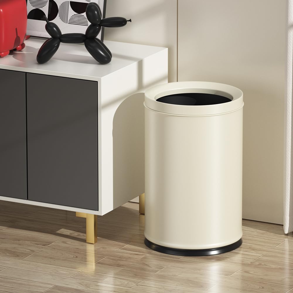 2.4 gallon bathroom small trash can, open top waste basket, white decorative garbage can, for near desk bathroom bedroom hotel office cafe kitchen hallway(white 9l)