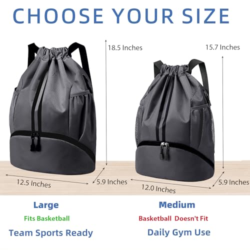 Image of JELUTAR Drawstring Backpack Gym Bag with Shoes Pocket, Dark Grey | Water-Resistant String Backpack for Soccer, Basketball, Swim, Beach Cinch for Women Men, 18 L Large Capacity, Wet Pocket