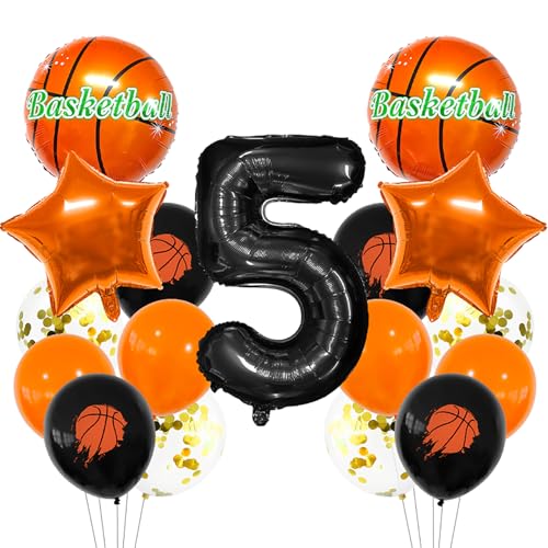 Ballon 5e anniversaire sport noir en aluminium pour fête basket