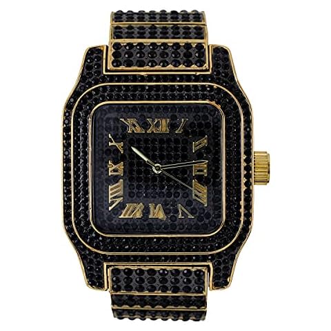 Techno Pave Men's 45mm Fully Iced Out Square Diamond Watch - Gun Diamond Dial Cover