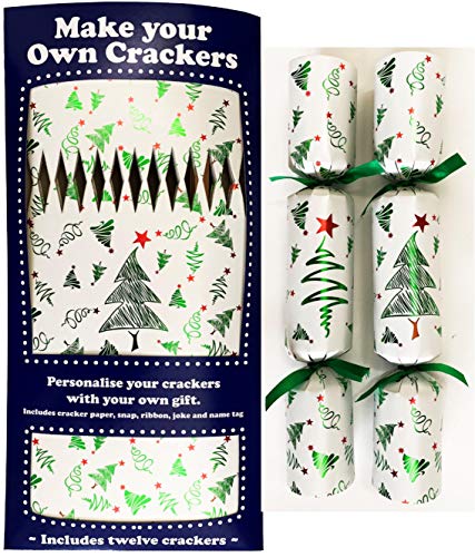 Crackers Ltd Set of 12 Flat Pack Make Your Own Craquelins - 2 Assorted Christmas Trees Designs (Cat F1)