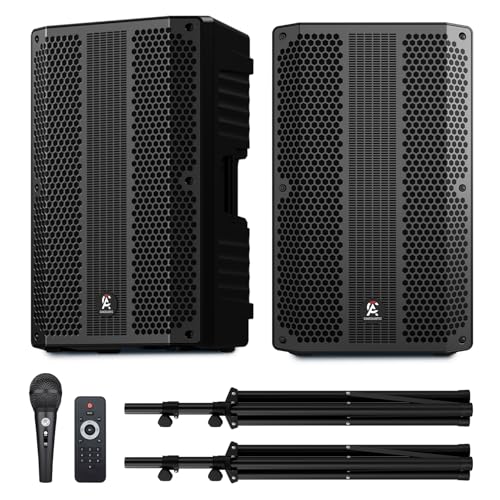 CAICOUSTIC 12-inch PA Speaker System with Bluetooth – Portable Dual DJ Speakers with Stands, Full-Range Stereo Sound for Events & Performances