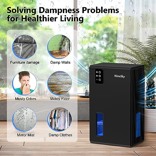 NineSky Desumidificador para casa, tanque de água de 2,5 L, desumidificadores para banheiro, quarto