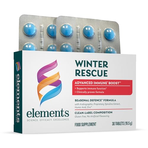 Elements Winter Rescue – 7-Day Seasonal Defence Formula* with Andrographis, Spirulina Extract, Humic Acid and Zinc for Immune Support, Non-GMO, Gluten Free, 30 Tablets