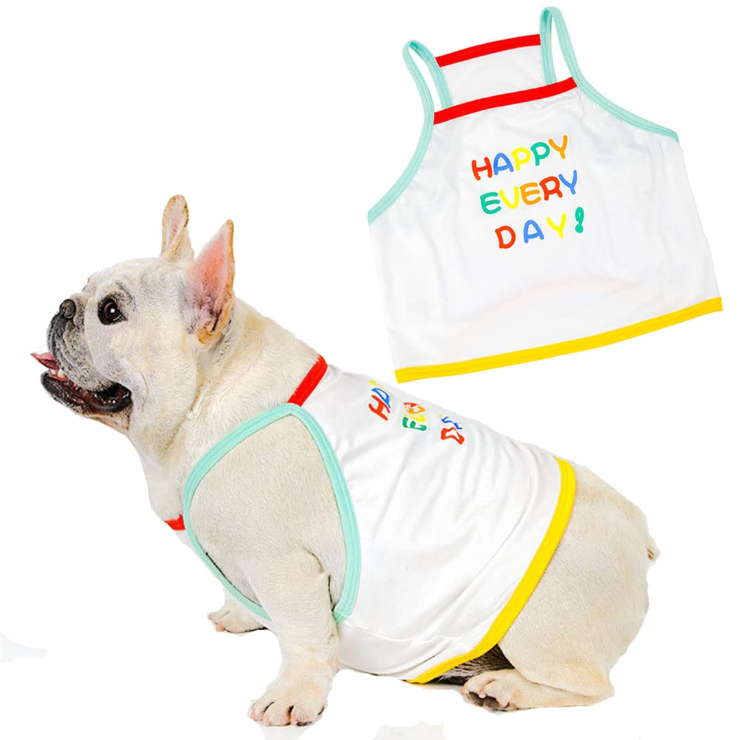 Dog Summer Clothes Puppy Cute Shirt Happy Every Day Rainbow Print Dogs Vest French Bulldog Tank Tops Frenchie Pug English Boston Terrier Pitbull (X-Large)