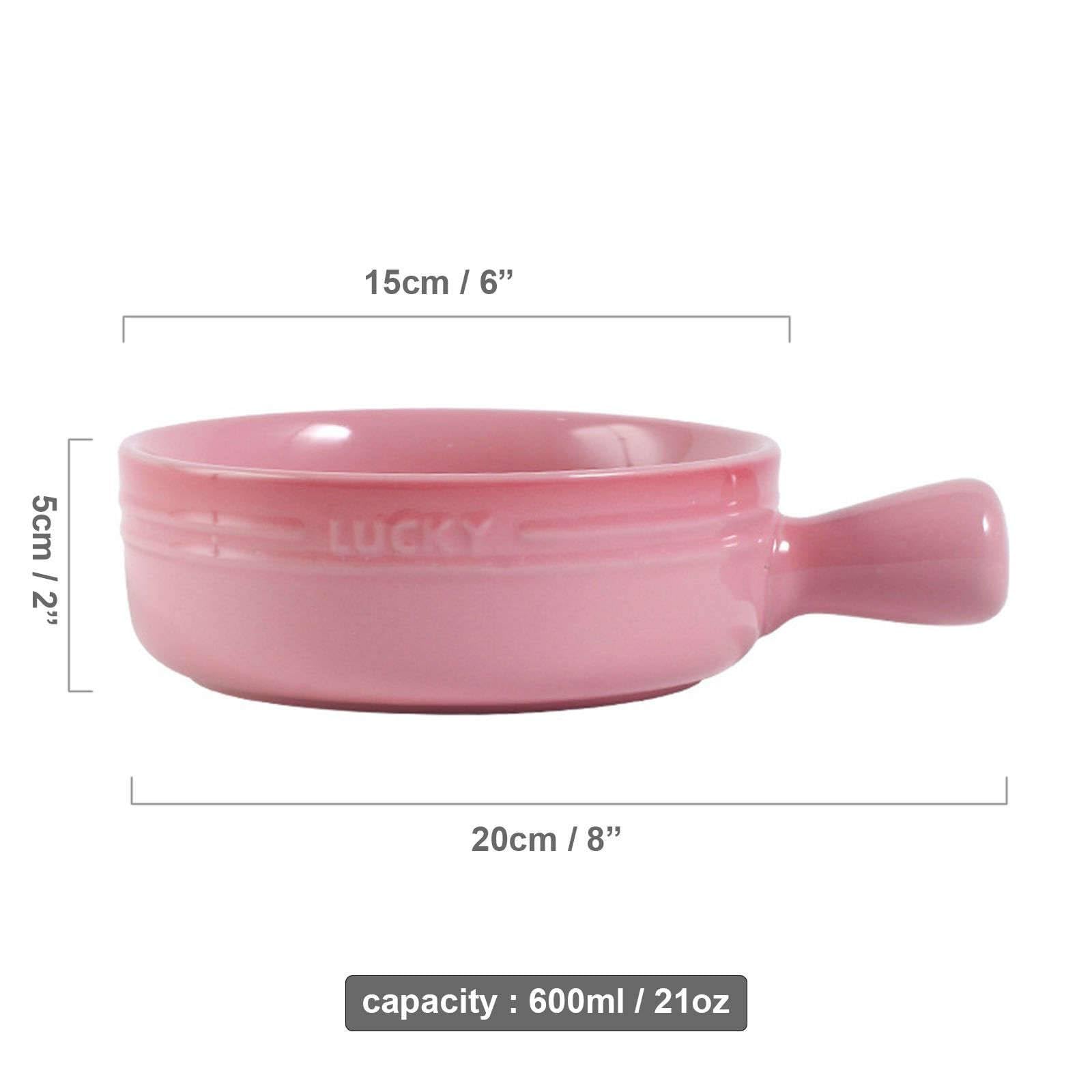 Bol à nouilles en céramique, Bol de nouilles instantanées en céramique, soupe avec poignée, Ramen simple for 1 personne, petit Pho, plat cuisson rond(Pink)