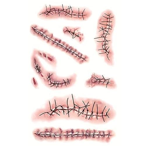 Miniatura 1 de 10 hojas 3D para la cara del cuerpo, cicatriz realista, falsa, herida, sangrienta, sarra, impermeable, tatuajes temporales, calcomanías para