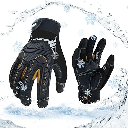 Vgo... 1-Pair 32°F Waterproof High-Dexterity Heavy-Duty Winter Mechanic Gloves, Impact & Vibration Reduction (Size XL, Black&Gold, SL8849FW)