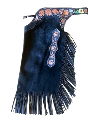 Sazaar Tack Black Western Chinks Suede Leather Basket Weave Hand Tooled Adjustbale Yoke for Men Women Kids Custom ST-CHI-114 (X-Small)