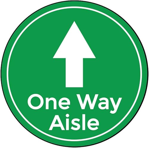 Miniatura 7 de Letreros de distanciamiento social para piso, paquete de 5 calcomanías, diseño de pasillo verde unidireccional, círculo de 12 pulgadas, solo para