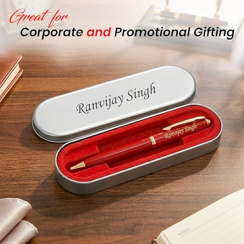Image of SAVRI Personalized Red Pen with Name Engraved & Custom Message Engraved on Box- Customized Pen Gift for Birthday, Anniversary, Corporate Gifting, Farewell, Valentine, Teacher's Day, New Year Gifts