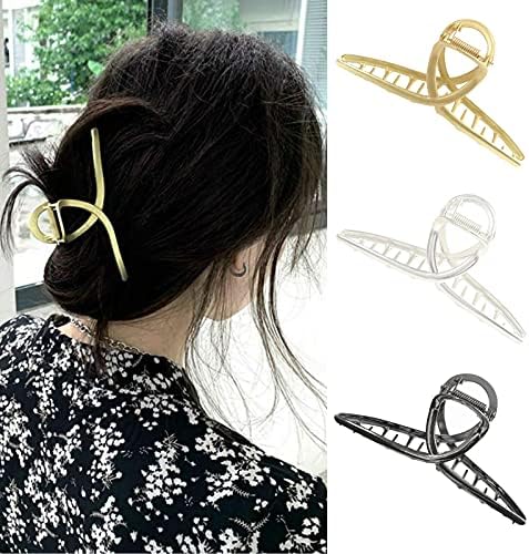 Claw Hair Jaw Clips Barrettes - 3 Pcs No Slip Claw Clip Hair Clamp Grips for Women Girls Jaw Clips Clamp Barrettes(Geometric metal(Gray+Gold+Silver))