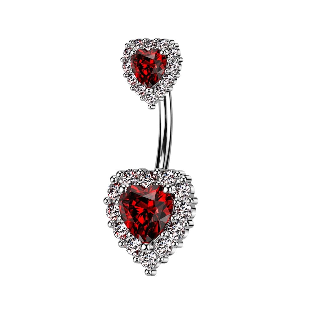 beyoutifulthingsPiercing para ombligo de doble corazón, circonita, muchos colores, acero quirúrgico, longitud de la varilla, 10 mm
