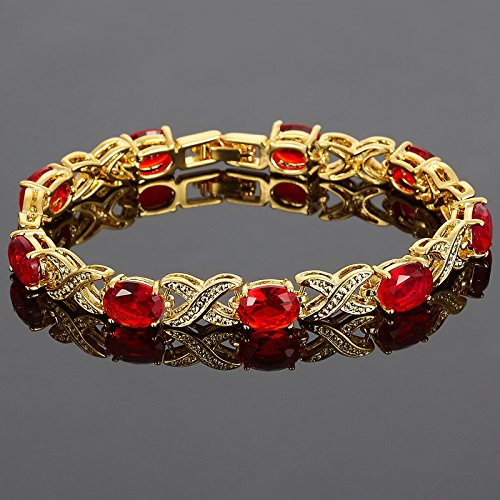 RIZILIA XOXO Link Tennis Bracelet & Oval Cut CZ [5 Colors available] in Gold Plated, 7"4