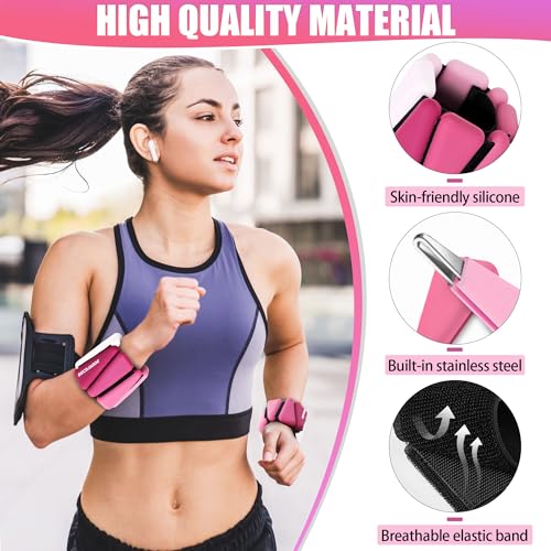 Image of BECOJADDE Ankle Weights for Women Wrist Weights Set of 2 (1 lb /2 lb Each) Adjustable Arm Leg Weight for Womens Men Suitable for Walking Swimming Running Pilates Yoga Gym