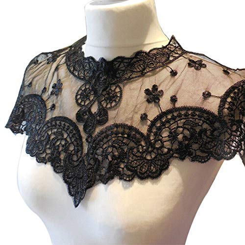 Acxico 1Pcs DIY Lace Embroidered Flower Neckline Collar Trim Polyester Black Fabric Flower Lace Clothes Sewing Applique Patch